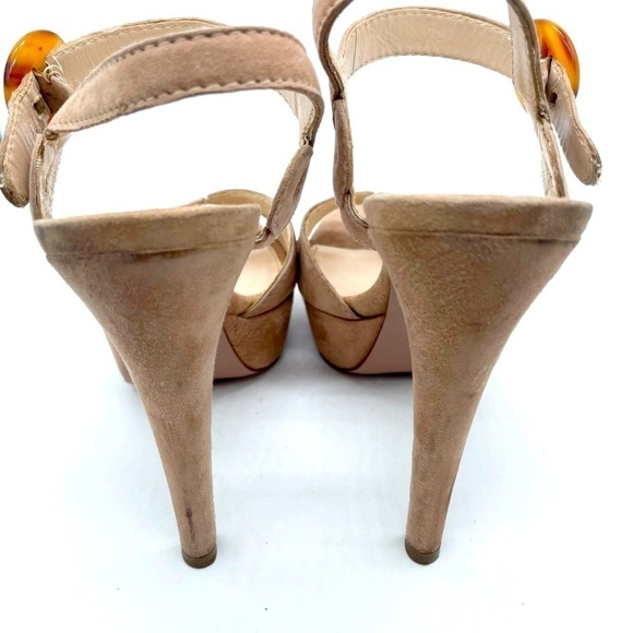 Prada Beige/ Tan Suede leather platform strappy ankle strap sandals heels 37 - Picture 7 of 11